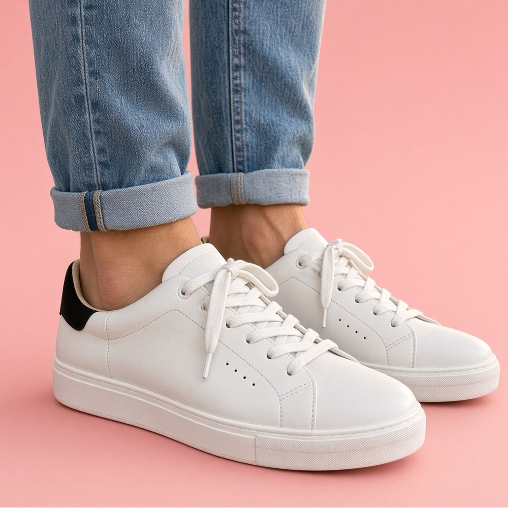 Kurt Geiger White Leather Sneakers with Black Heel Tab